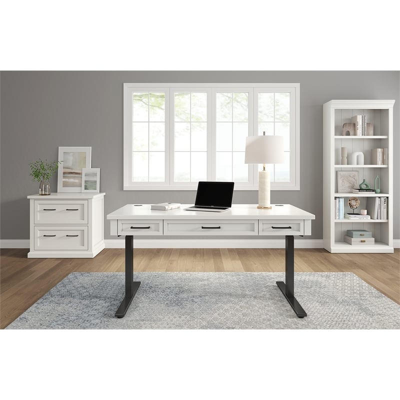 Pemberly Row Set of 3 Fully Assembled Office Desk & Filing Cabinet & Bookcase