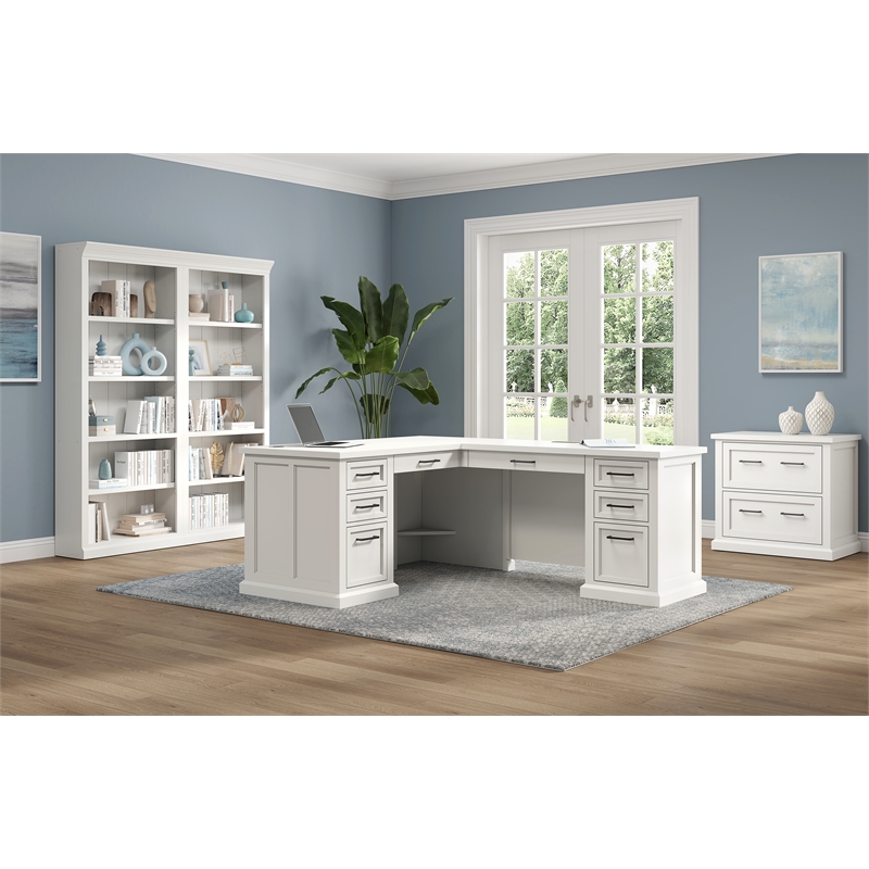 Pemberly Row Set of 3 Fully Assembled Office Desk & Filing Cabinet & Bookcase