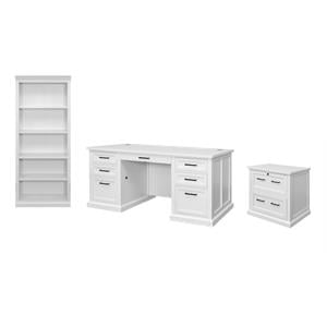 Pemberly Row Set of 3 Fully Assembled Office Desk & Filing Cabinet & Bookcase