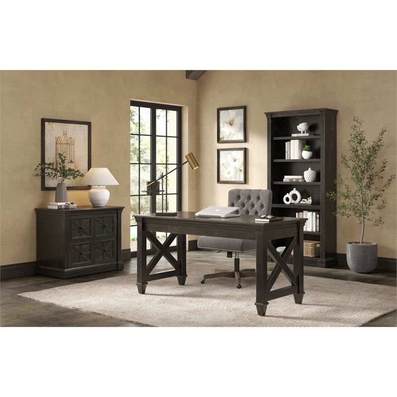 Pemberly Row Set of 3 Fully Assembled Executive Desk & Filing Cabinet & Bookcase