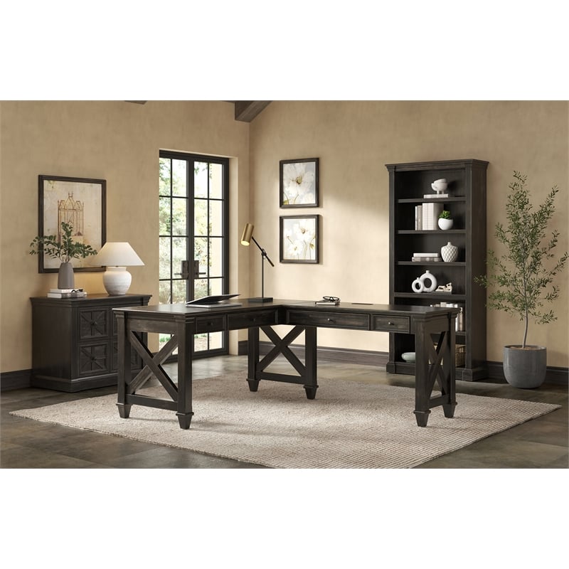 Pemberly Row Set of 3 Fully Assembled Executive Desk & Filing Cabinet & Bookcase