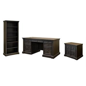 Pemberly Row Set of 3 Fully Assembled Executive Desk & Filing Cabinet & Bookcase