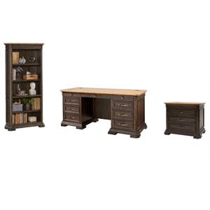 Pemberly Row Set of 3 Fully Assembled Executive Desk & Filing Cabinet & Bookcase