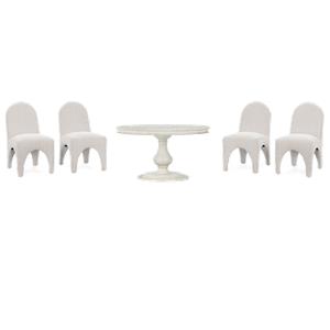 Pemberly Row Set of 5 54&quot Round Solid Wood Dining Table & Upholstered Chairs