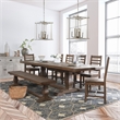 Pemberly Row Set of 7 Pine Wood Extension Dining Table & Chairs in Brown