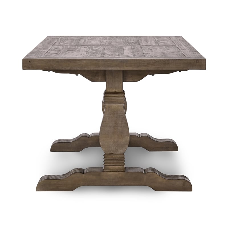 Pemberly Row Set of 7 Pine Dining Table  & Solid Wood Chairs in Brown