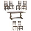 Pemberly Row Set of 7 Pine Dining Table  & Solid Wood Chairs in Brown