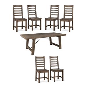 Pemberly Row Set of 7 82&quot Pine Extension Dining Table Soild Wood Chairs