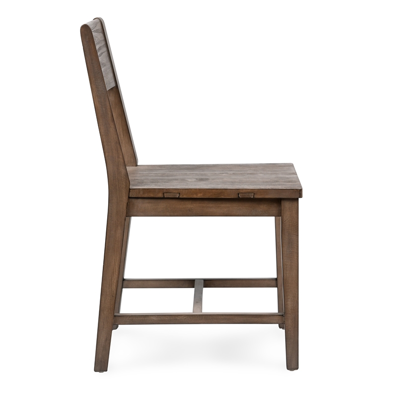 Pemberly Row Set of 5 Round Pine Dining Table and Chairs in Weathered Brown