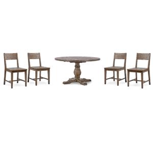 Pemberly Row Set of 5 Round Pine Dining Table and Chairs in Weathered Brown