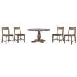 Pemberly Row Set of 5 Round Pine Dining Table and Chairs in Weathered Brown