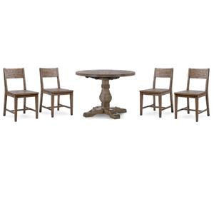 Pemberly Row Set of 5 42&quot Solid Pine Wood Dining Table & Chairs in Brown