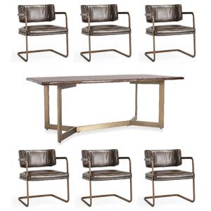 Pemberly Row Set of 7 Solid Mango Wood and Iron Dining Table & Chairs