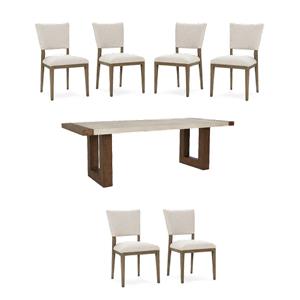 Pemberly Row Set of 7 94&quot Pine Solid Wood Dining Table & Upholstered Chairs