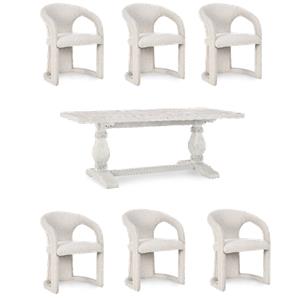 Pemberly Row Set of 7 78&quot Solid Pine Wood Dining Table & Upholstered Chairs