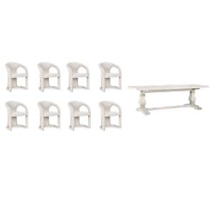 Pemberly Row Set of 9 94&quot Solid Pine Wood Dining Table & Upholstered Chairs