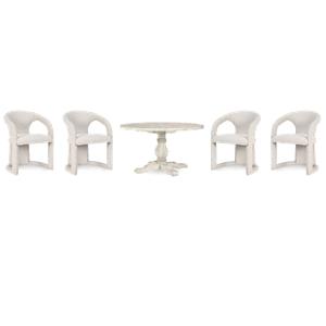 Pemberly Row Set of 5 55&quot Round Pine Wood Dining Table & Upholstered Chairs