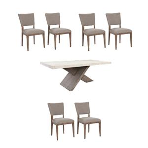 Pemberly Row Set of 7 84&quot Transitional Wood Dining Table & Upholstered Chairs