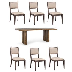 Pemberly Row Set of 7 80&quot Wood Rustic Elegance Dining Table & Upholstered Chairs