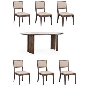Pemberly Row Set of 7 78&quot Round Dining Table & Upholstered Chairs