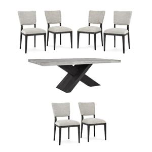 Pemberly Row Set of 7 84&quot Dining Table & Fabric Upholstered Chairs