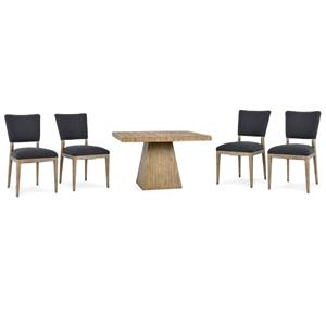 Pemberly Row Set of 5 48&quot Pine Wood Square Dining Table & Upholstered Chairs