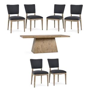 Pemberly Row Set of 7 84&quot Pine Wood Dining Table & Upholstered Chairs