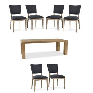 Pemberly Row Set of 7 89&quot Oak Wood Dining Table & Upholstered Chairs