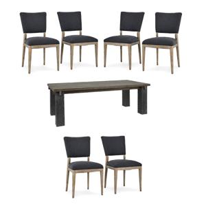Pemberly Row Set of 7 90&quot Solid Wood Farmhouse Dining Table & Upholstered Chairs