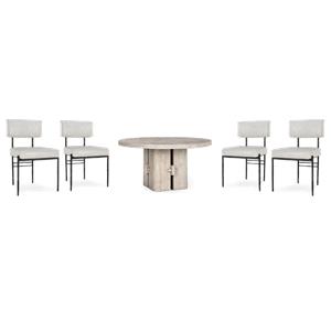 Pemberly Row Set of 5 60&quot Pine Wood Round Dining Table & Upholstered Chairs
