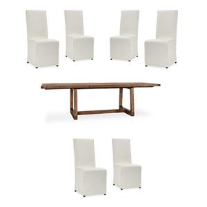 Pemberly Row Set of 7 80-110&quot Wood Extendable Dining Table & Upholstered Chairs