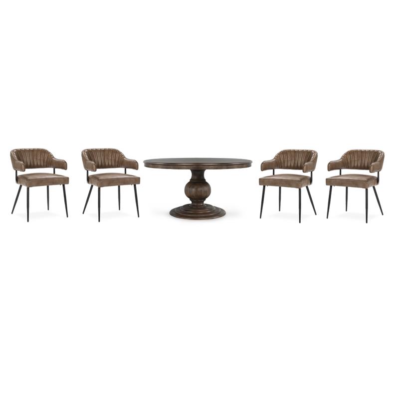 Pemberly Row Set of 5 Top Grain Leather Dining Chairs & 60