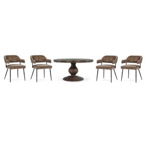 Pemberly Row Set of 5 Top Grain Leather Dining Chairs & 60&quot Wood Table