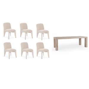 Pemberly Row Set of 7 Fabric Dining Chairs & 89&quot Oak Wood Table