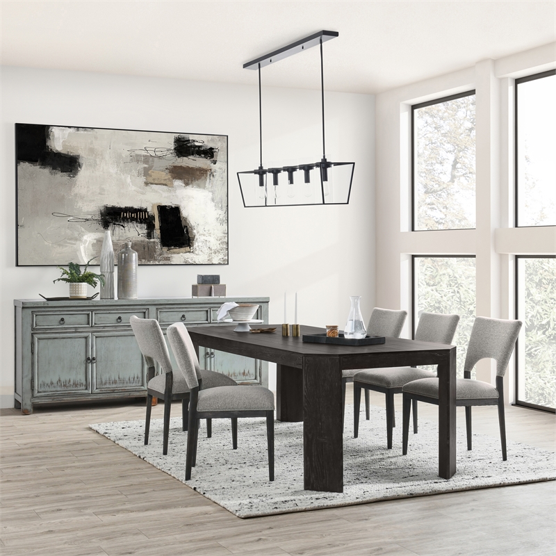 Pemberly Row Set of 5 Fabric Upholstered Dining Chairs & 94