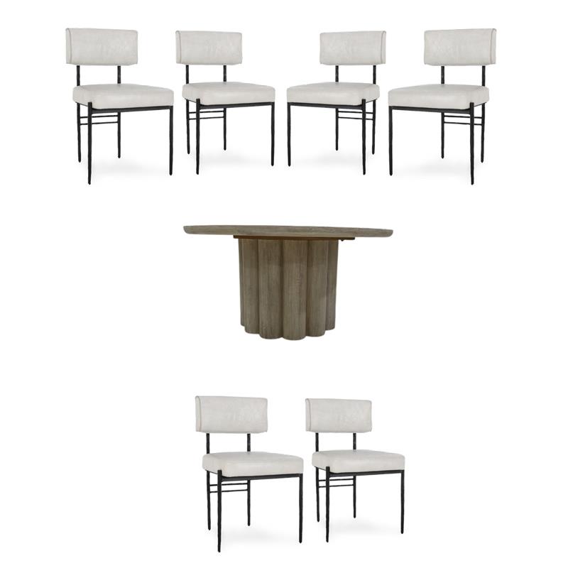 Pemberly Row Set of 7 Upholstered Dining Chairs & 60