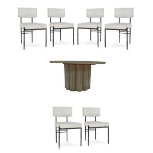 Pemberly Row Set of 7 Upholstered Dining Chairs & 60&quot Round Table