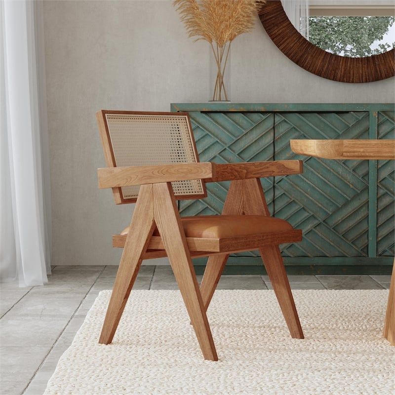 Pemberly Row Set of 5 Dining Chairs with Rattan Back & 36
