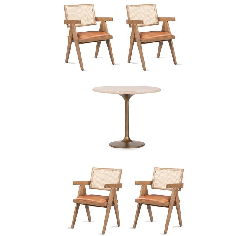 Pemberly Row Set of 5 Dining Chairs with Rattan Back & 36