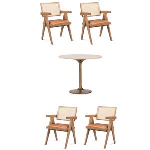 Pemberly Row Set of 5 Dining Chairs with Rattan Back & 36&quot Round Table