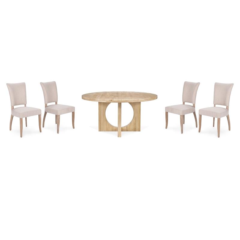 Pemberly Row Set of 5 Wood Round Dining Table & Upholstered Chairs