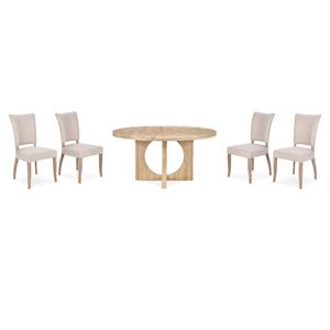 Pemberly Row Set of 5 Wood Round Dining Table & Upholstered Chairs