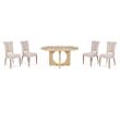 Pemberly Row Set of 5 Wood Round Dining Table & Upholstered Chairs