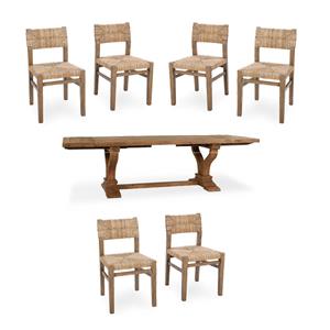 Pemberly Row Set of 7 Dining Chairs & 110&quot Pine Wood Extendable Table