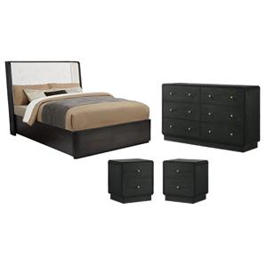 Pemberly Row Set of 4 Queen Wingback Bed & Dresser Cabinet & Nightstands