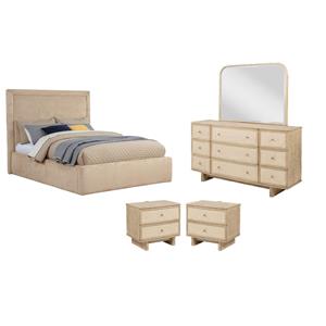 Pemberly Row Set of 4 Full Platform Bed & Dresser with Mirror & Nightstands