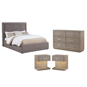 Pemberly Row Set of 4 Fabric Full Panel Platform Bed & Dresser & Nightstands