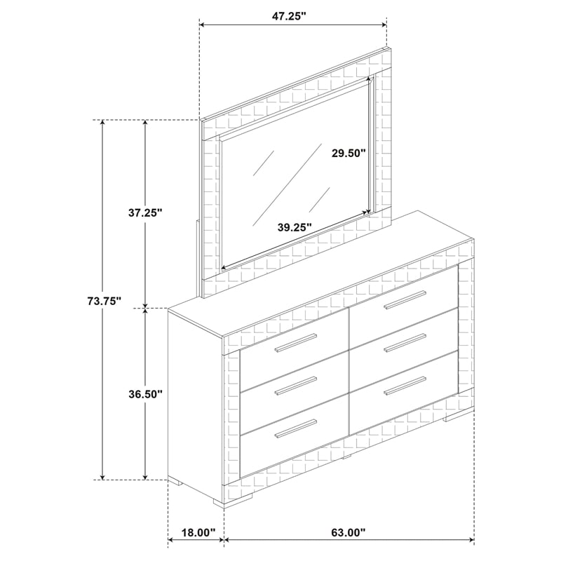 Pemberly Row Set of 4 Full Panel Platform Bed & Dresser w/ Mirror & Nightstands