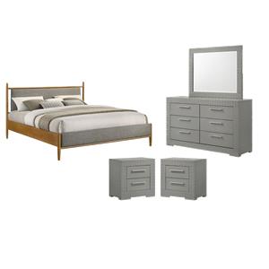 Pemberly Row Set of 4 Eastern King Panel Platform Bed & Dresser & Nightstands