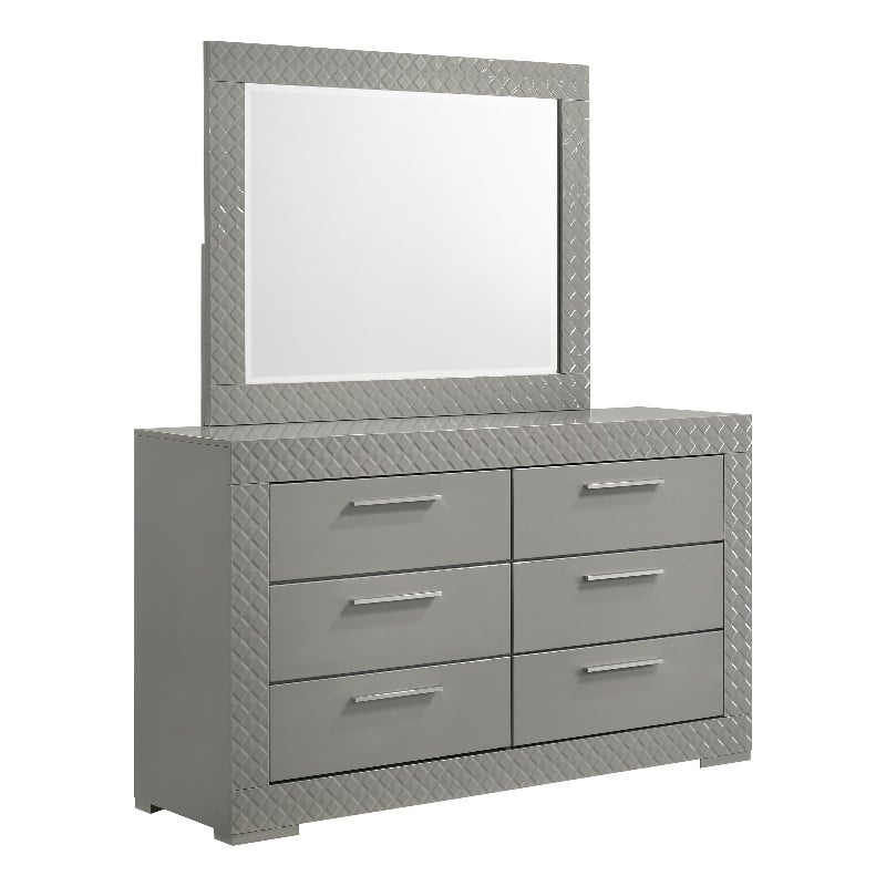 Pemberly Row Set of 4 Queen Panel Platform Bed & Dresser w/ Mirror & Nightstands